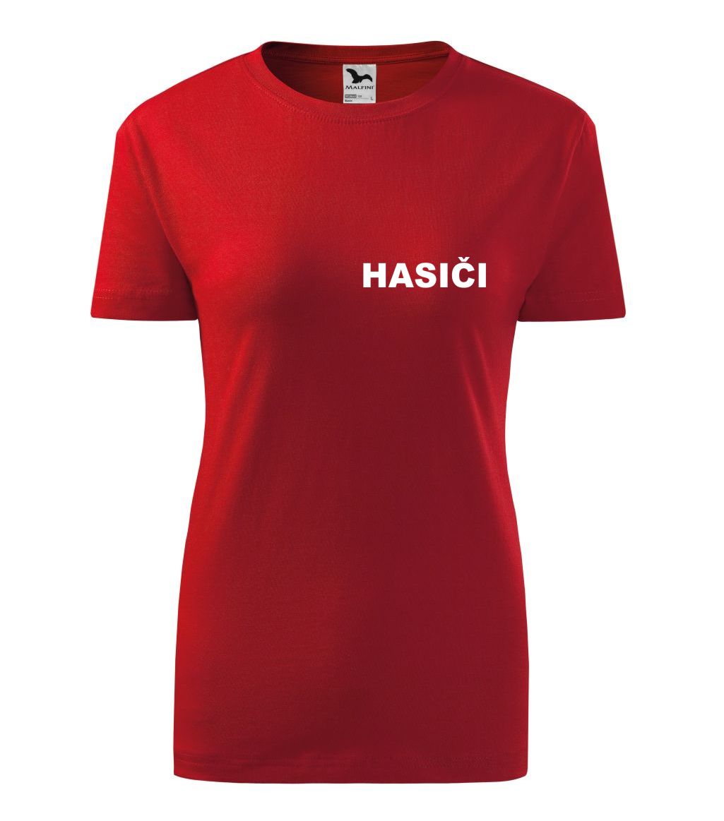 Dámske červené tričko s nápisom HASIČI