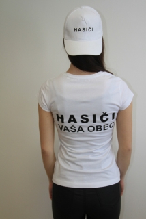 Biele tričko s nápisom HASIČI