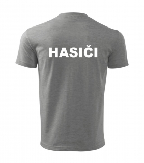 Sivé tričko s nápisom HASIČI