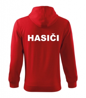 Červená mikina na zips s nápisom HASIČI